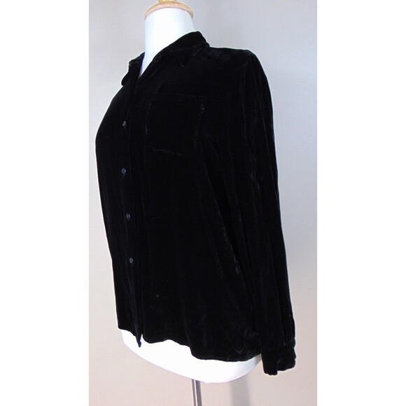 Vintage Y2k Black Velour Button Up Top Womens Size XL Long Sleeve whimsygoth 90s - Picture 4 of 7